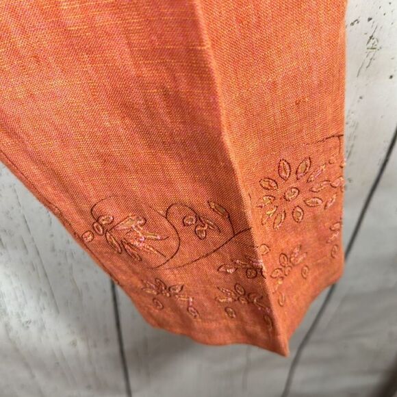 Olsen Sport 100% Linen Embroidered Crop Pants Orange Size 10 Boho Coastal Resort - Picture 9 of 16